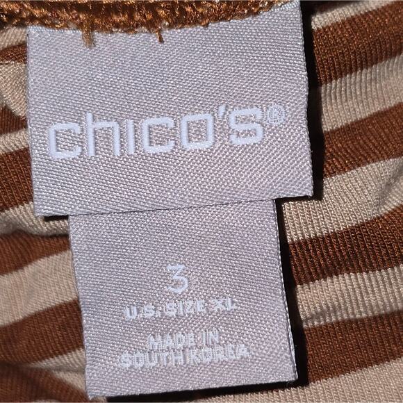 Chico's Spicy Mustard Striped Long Sleeve Super Soft Mock Turtleneck Top 3 XL - Picture 5 of 6